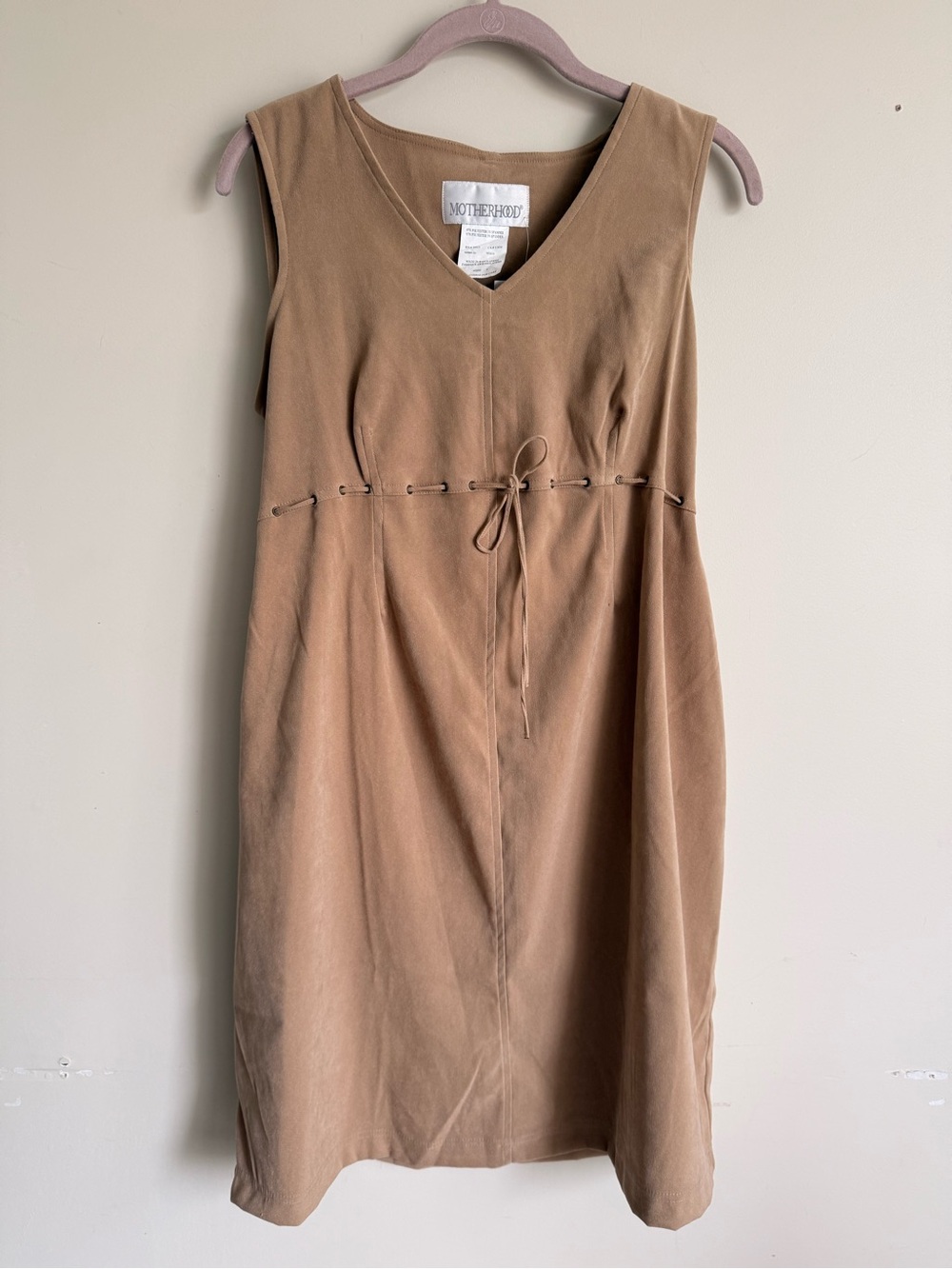 Motherhood Tan Sleeveless Tie-Waist Maternity Dress